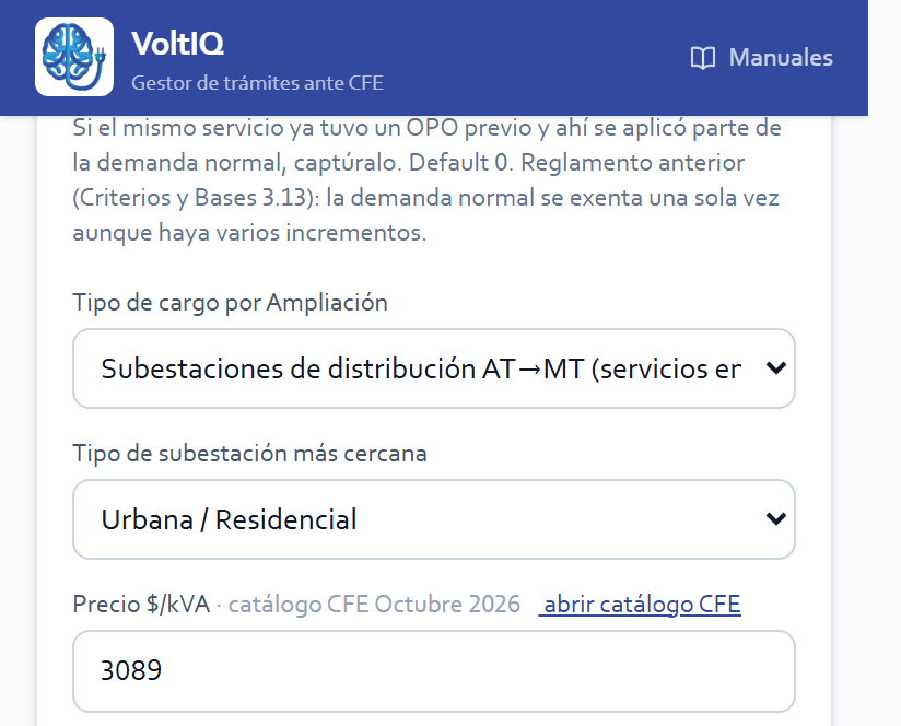 Tipo de cargo y precio por kVA