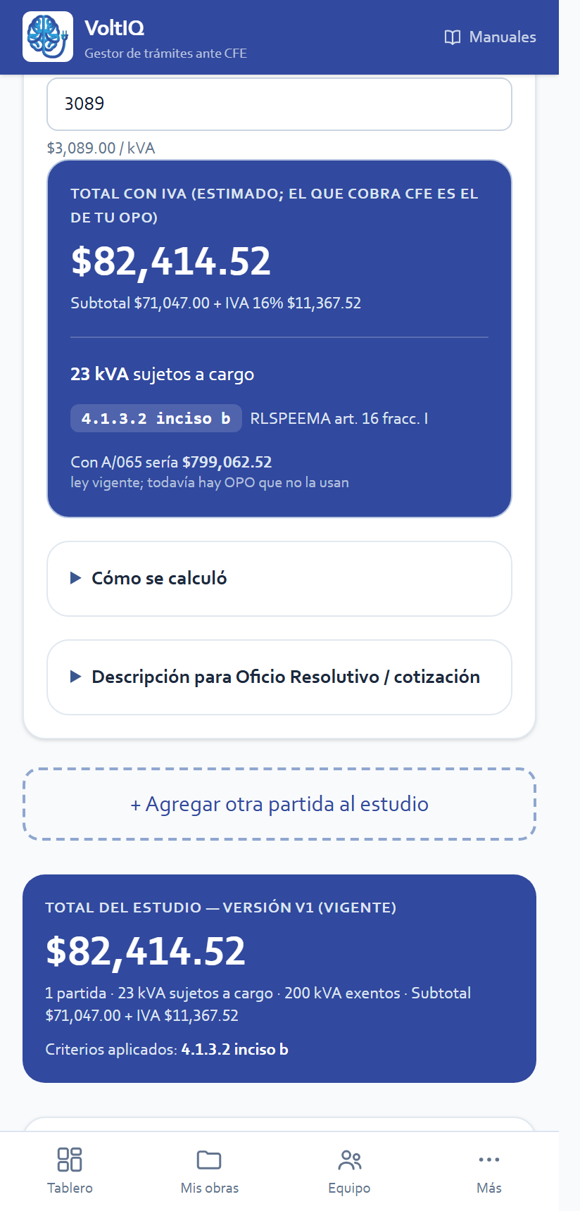 El total estimado