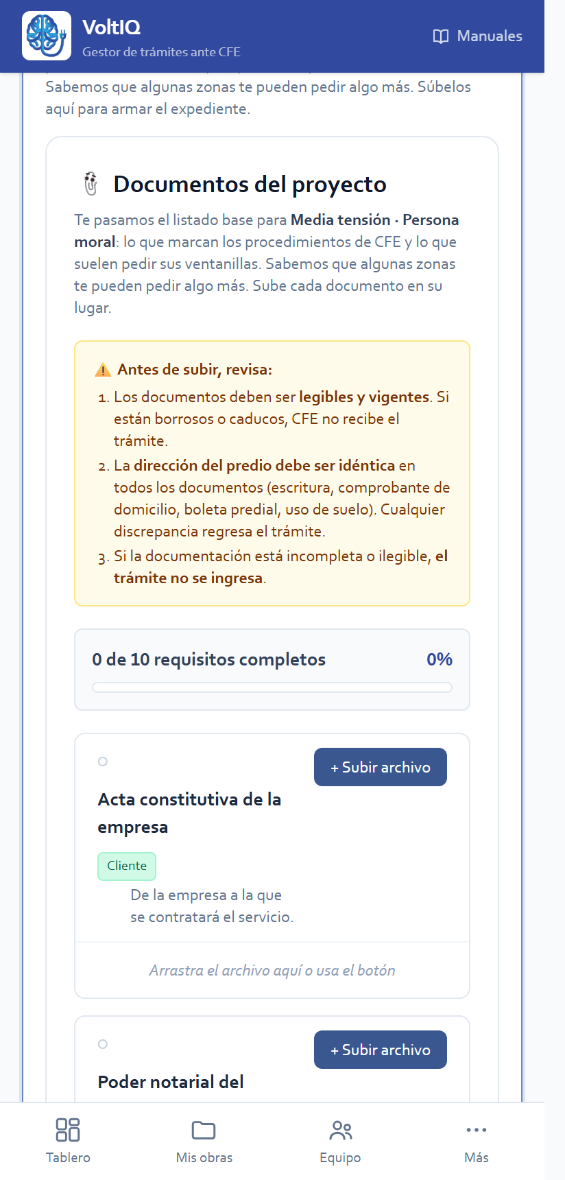El listado base de requisitos
