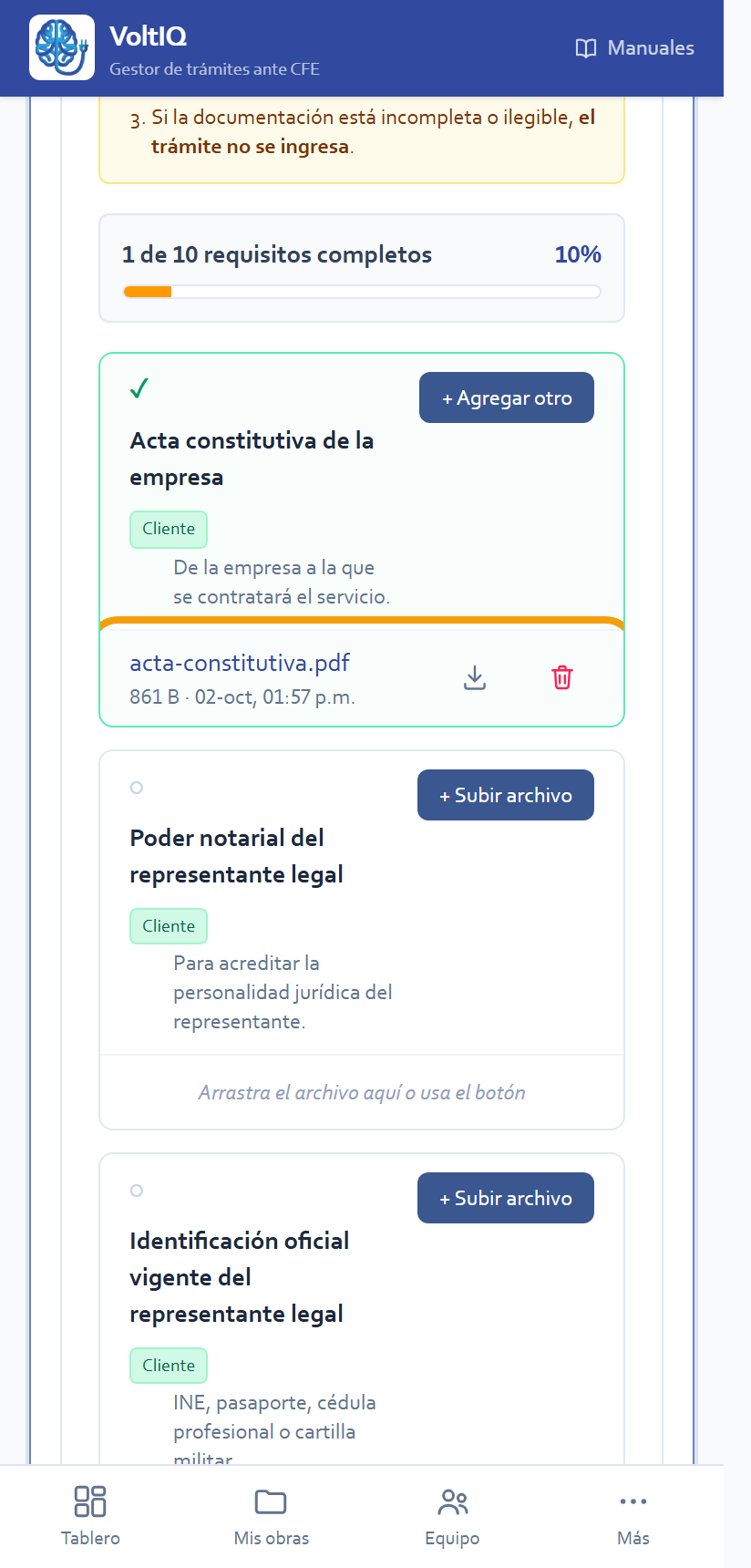 Un documento ya subido