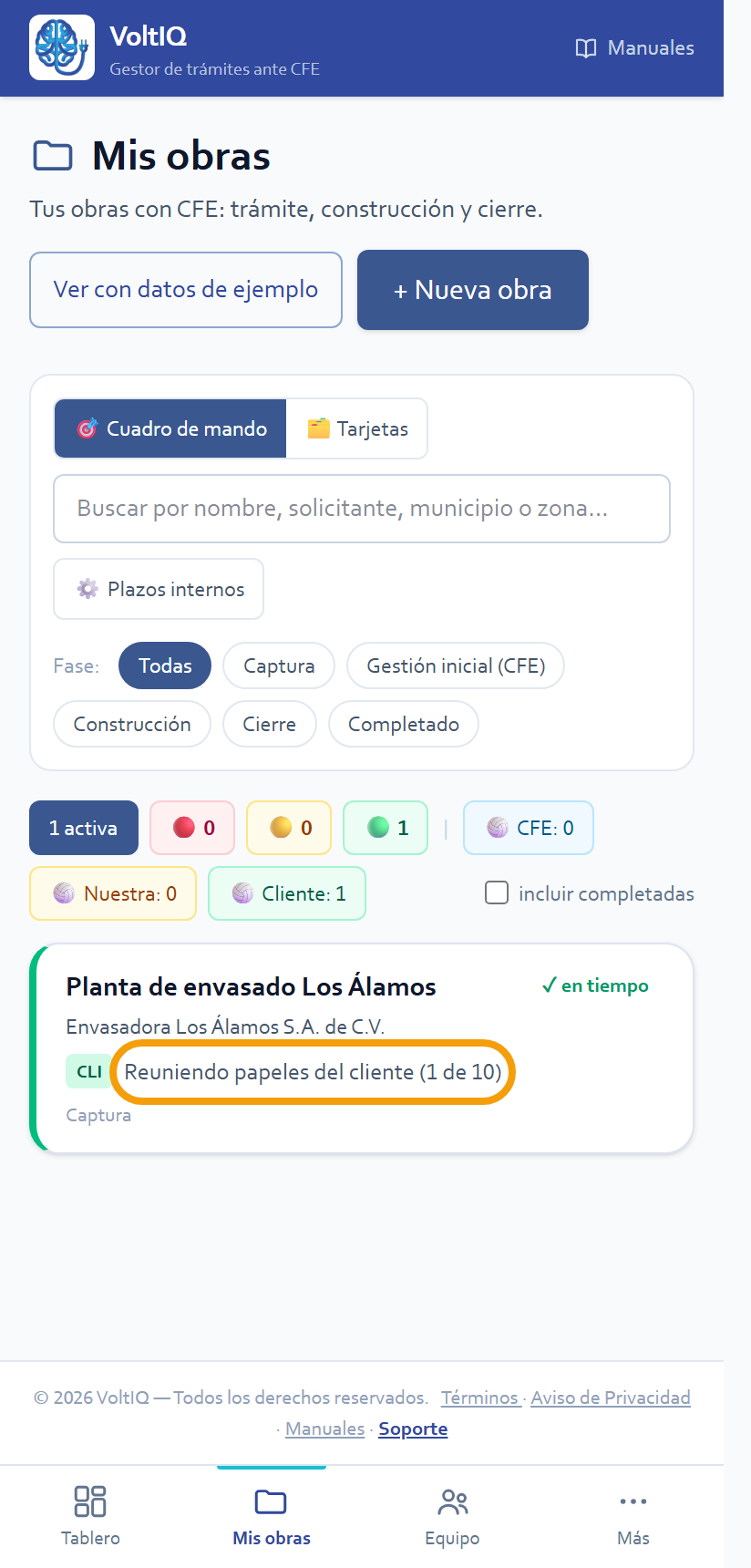 El avance de los documentos en «Mis obras»