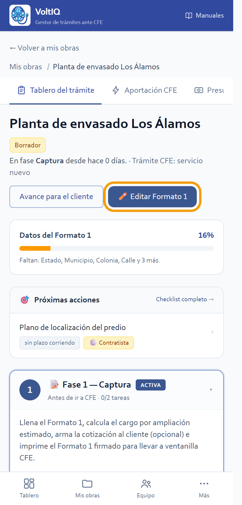 El botón «Editar Formato 1» en la obra