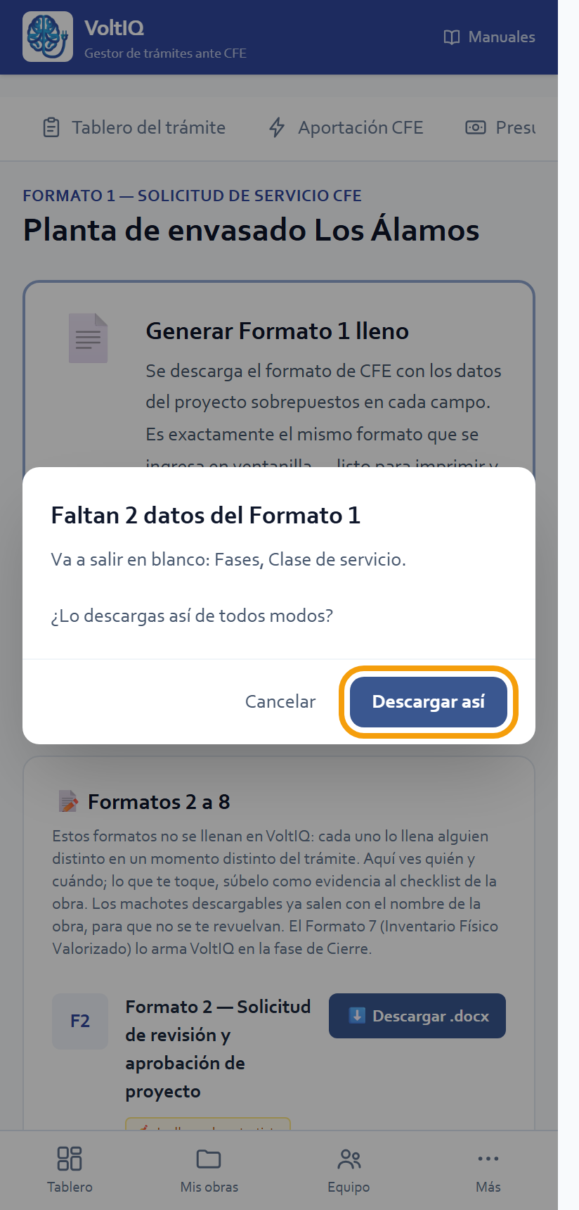El aviso de los datos que faltan