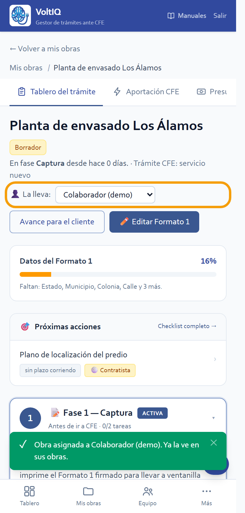 La obra ya asignada