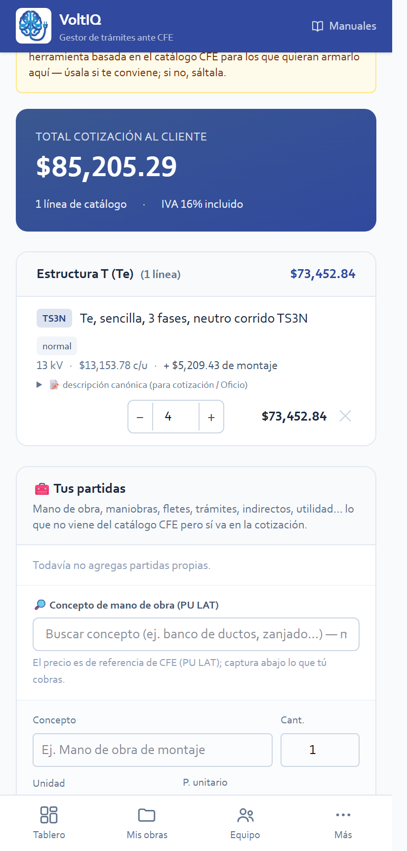 El módulo ya en el presupuesto